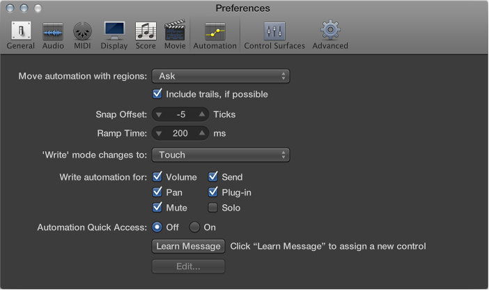 Figure. Automation preferences.