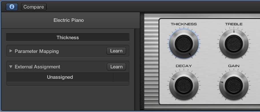 Figure. Smart Control inspector open, showing External Assignment area