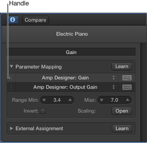 Figure. Parameter Mapping area, showing mapping and its handle.