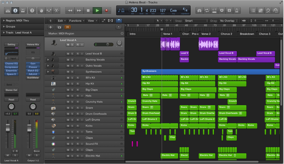 Figure. Logic Pro main window.