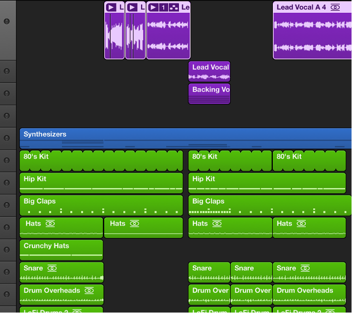 Figure. Different region types in the Tracks area.