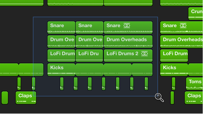 Figure. Arrange area showing a region selection with the Zoom tool.