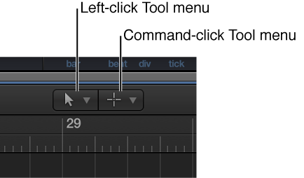 Figure. Left-click and Command-click Tool menus in the Arrange area.