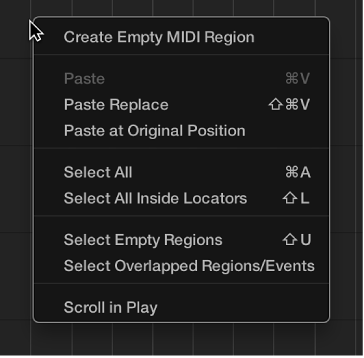 Figure. Arrange area with open shortcut menu.