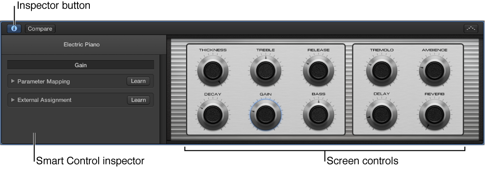Figure. Smart Controls pane showing screen controls and inspector.