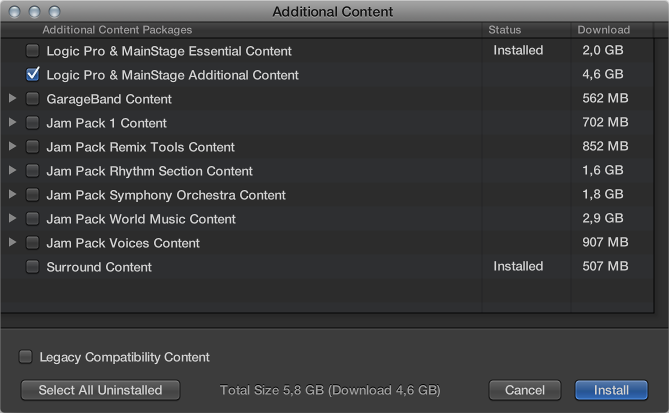 Figure. The Download Additional Content window.