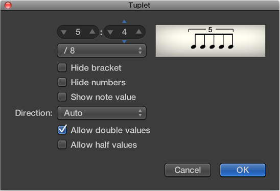 Figure. Tuplet dialog.