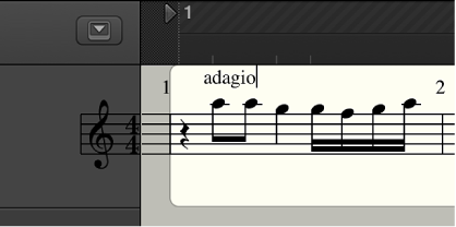 Figure. Entering text in the Score Editor.