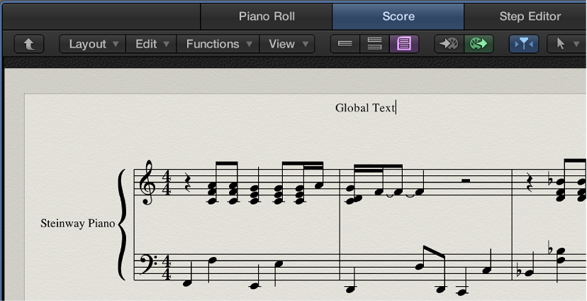 Figure. Global text header in the Score Editor.