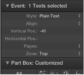Figure. Global text object parameters in the Event Parameter box.