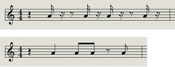 Figure. Interpretation disabled and enabled in the Score Editor.