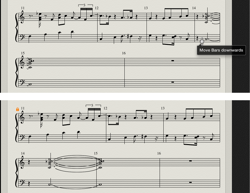 Figure. Moving bars of a staff system in Page view.