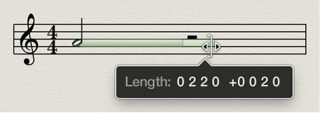 Figure. Extending note duration bar in Score Editor.