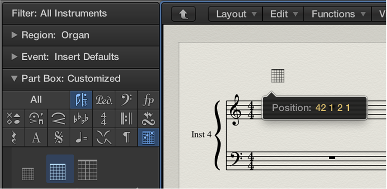 Figure. Dragging a chord grid symbol into the Score Editor.