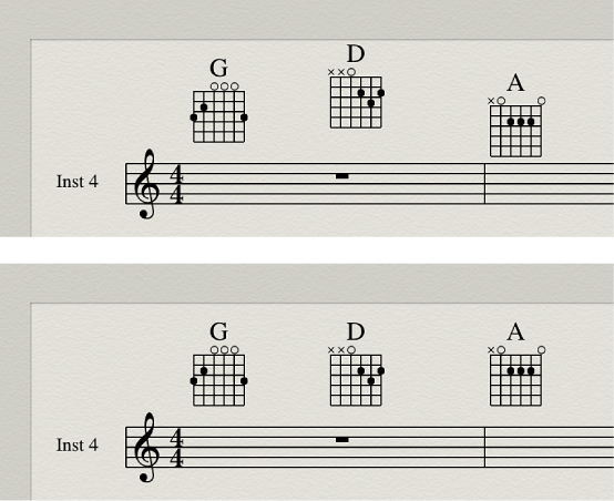 Figure. Showing misaligned chord grid symbols being aligned.