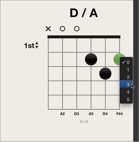 Figure. Choosing finger number for fingering dot.