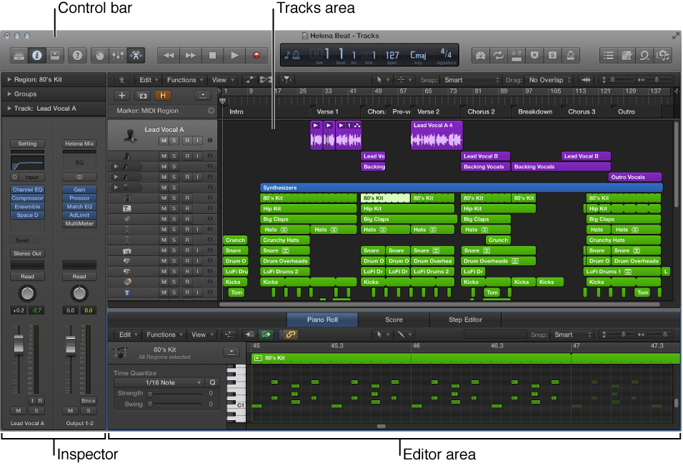 Figure. Logic Pro main window.