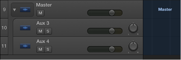 Figure. Master track open, showing aux subtracks.