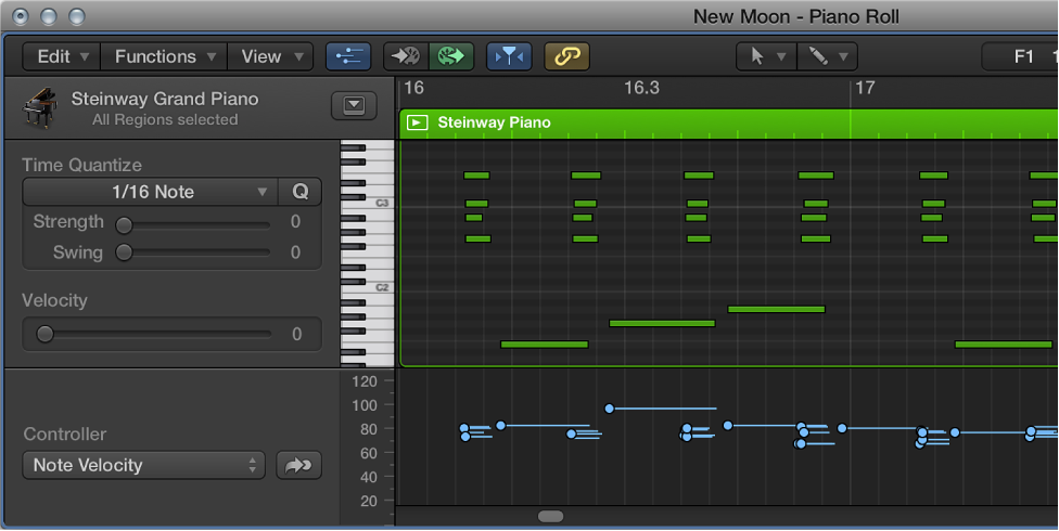 Figure. Showing MIDI Draw in the Piano Roll Editor.