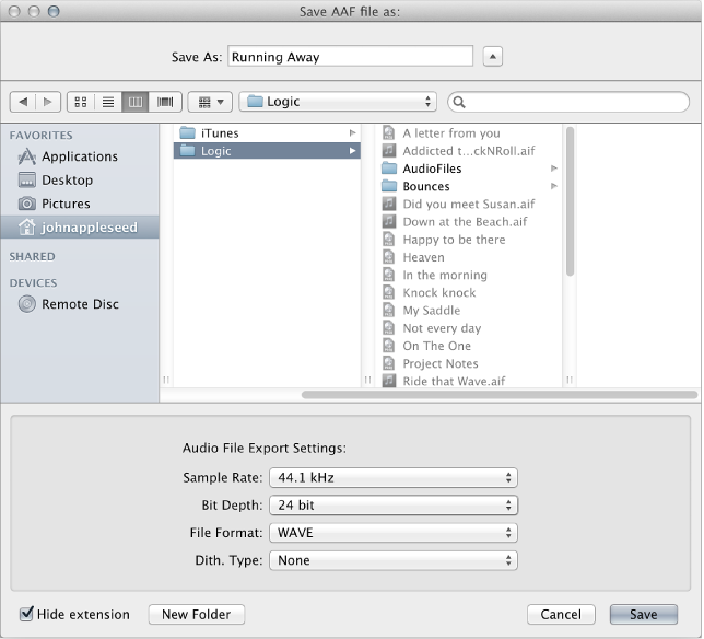 Figure. Save AAF file as dialog.