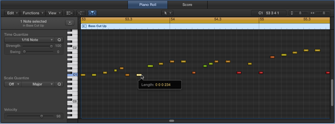 Figure. Editing a MIDI note event in the Piano Roll Editor.
