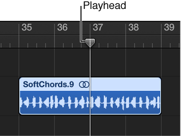 Figure. Splitting a regionn in the Tracks area using the playhead.
