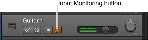 Figure. Audio track header, showing the Input Monitoring button selected.