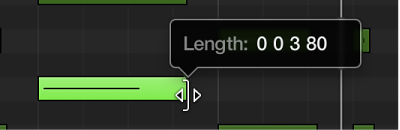 Figure. Dragging the lower-right edge of a MIDI note in the Piano Roll Editor. The Help tag shows the note length.