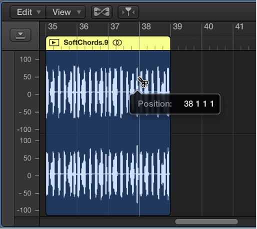 Figure. Editing an audio region in the Audio Track Editor.