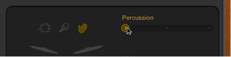 Figure. Dragging the Percussion slider in the Drummer Editor.