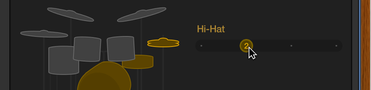 Figure. Dragging a Hi-Hat slider in the Drummer Editor.