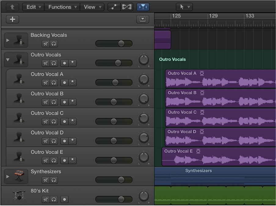Figure. Tracks area showing open Track Stack.