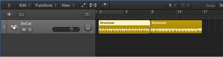 Figure. A Drummer track containing two 8-bar regions.