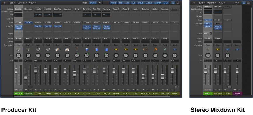 Figure. Side-by-side Mixers showing a Producer Kit and a Stereo Mixdown Kit.