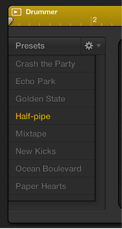 Figure. Presets in the Drummer Editor.