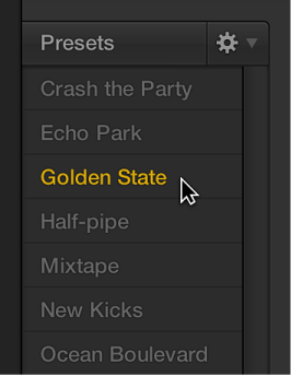 Figure. Choosing a preset in the Drummer Editor.