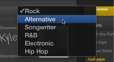Figure. The Genre pop-up menu with Alternative chosen.