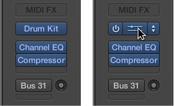 Figure. The Drum Kit Designer plug-in slot in the channel strip.