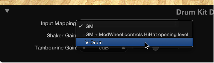 Figure. The Input Mapping choices in Drum Kit Designer.