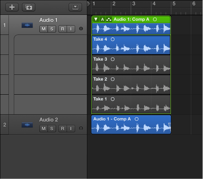 Figure. Showing the exported take on a new track.
