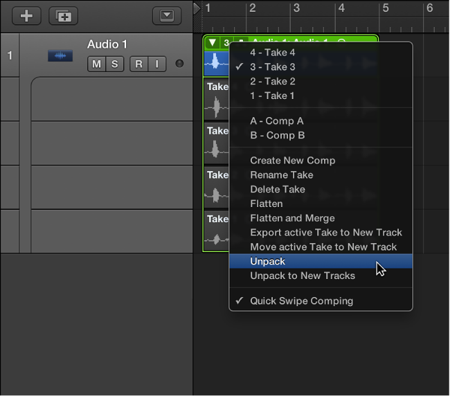 Figure. Choosing Unpack from the pop-up menu.