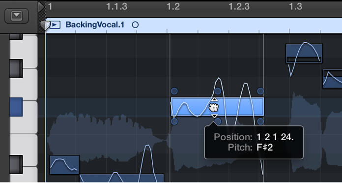 Figure. Dragging a note vertically in the Audio Track Editor.