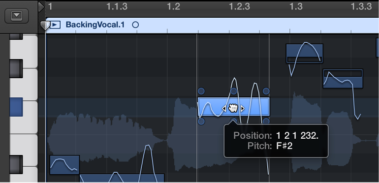 Figure. Dragging a note horizontally in the Audio Track Editor.