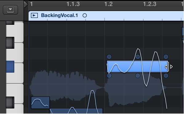 Figure. Dragging the right edge of a note in the Audio Track Editor.