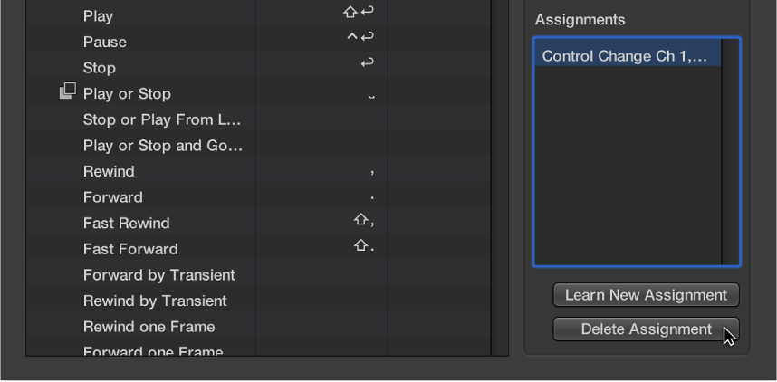 Figure. Deleting a controller assignment.
