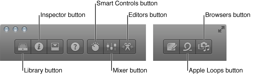 Figure. Control bar, with buttons for different working areas.