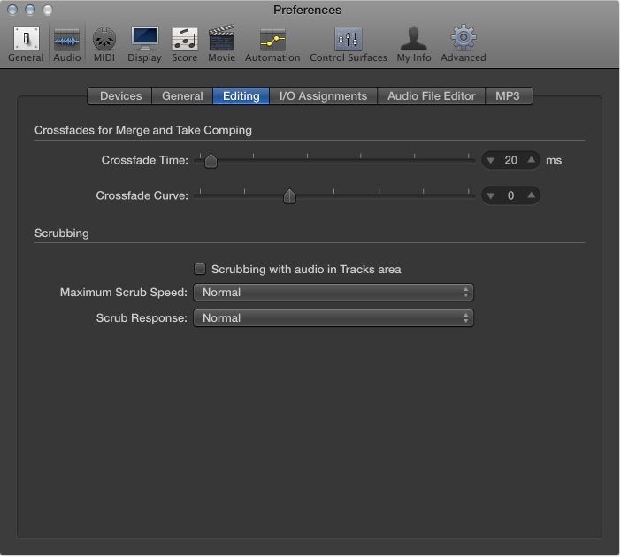 Figure. Audio Editing preferences.