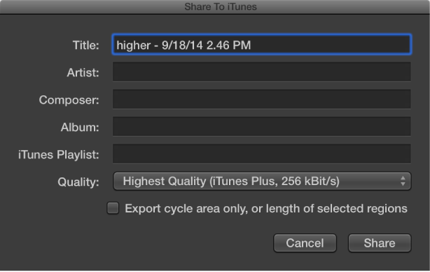 Figure. Share to iTunes dialog.