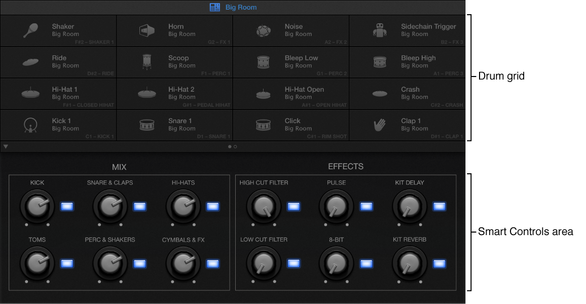 Figure. Drum Machine Designer showing the drum grid and Smart Controls area.