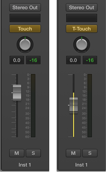 Figure. Volume fader set to Trim Touch mode.